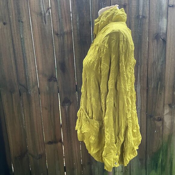 CHALET ET CECI KEHLANI Chartreuse Crinkled Convertible Collar SHIRT TOP XL - Picture 6 of 9